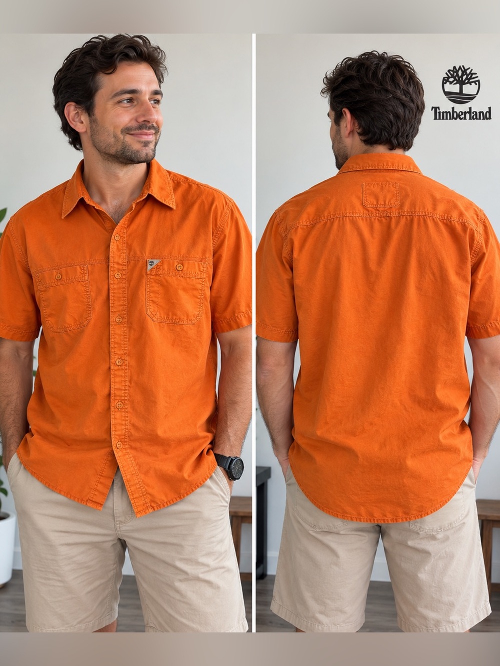 Timberland Men’s XL Orange 100% Cotton Short Sleeve Utility Shirt